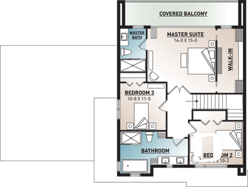 2nd level - 3 to 4 bedroom Cube Shaped house plan, home office, lots of natural lights, 2-car garage, unfinished basement - Essex 2
