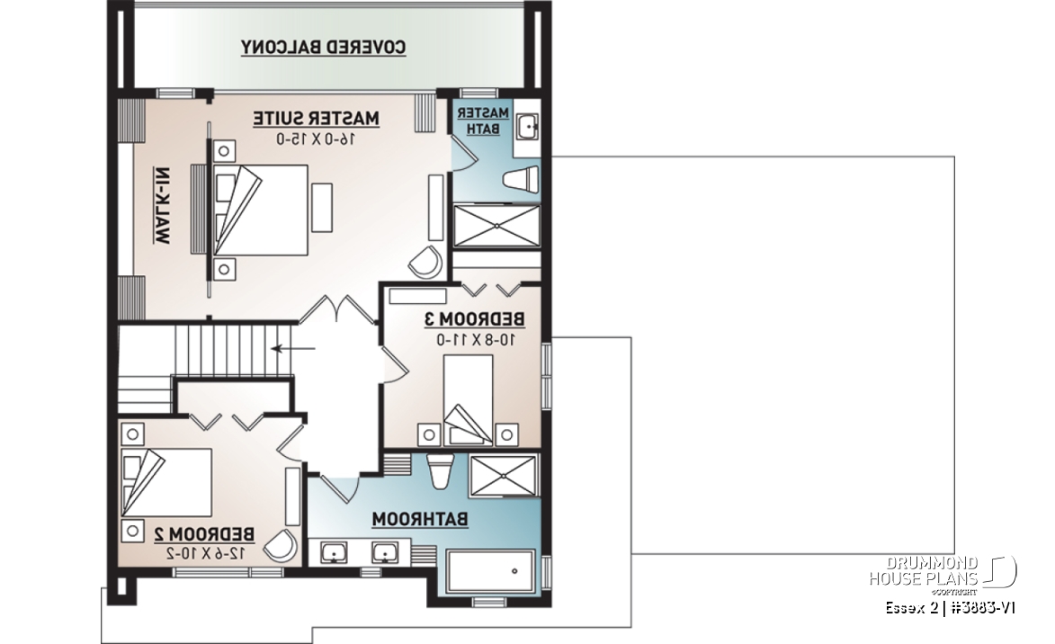 2nd level - 3 to 4 bedroom Cube Shaped house plan, home office, lots of natural lights, 2-car garage, unfinished basement - Essex 2