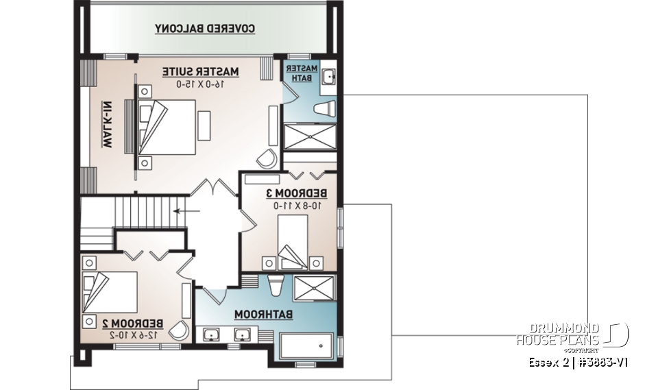 2nd level - 3 to 4 bedroom Cube Shaped house plan, home office, lots of natural lights, 2-car garage, unfinished basement - Essex 2