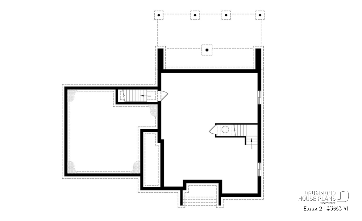 Basement - 3 to 4 bedroom Cube Shaped house plan, home office, lots of natural lights, 2-car garage, unfinished basement - Essex 2