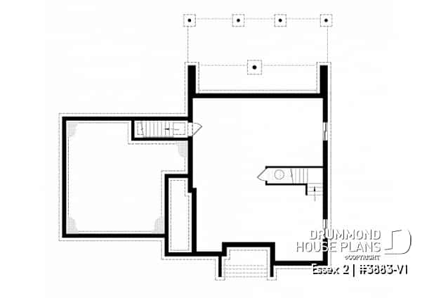 Basement - 3 to 4 bedroom Cube Shaped house plan, home office, lots of natural lights, 2-car garage, unfinished basement - Essex 2