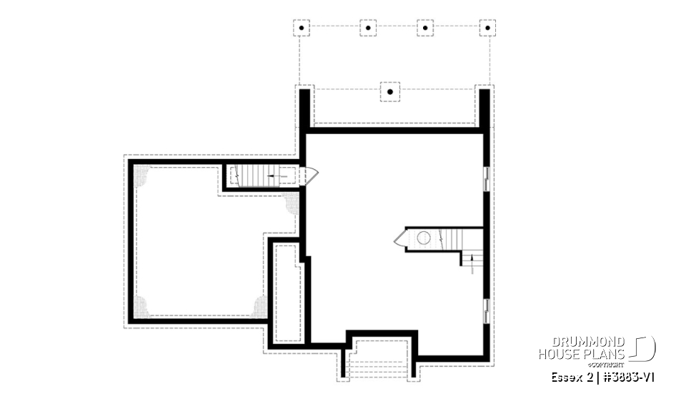 Basement - 3 to 4 bedroom Cube Shaped house plan, home office, lots of natural lights, 2-car garage, unfinished basement - Essex 2