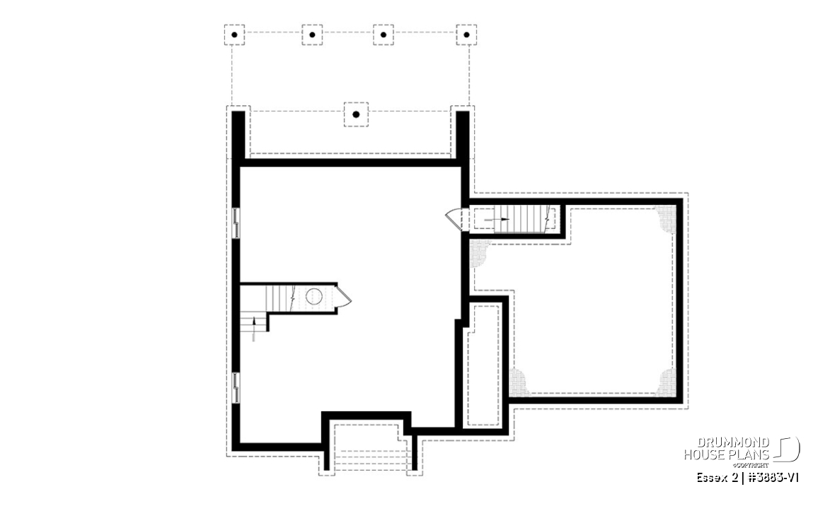 Basement - 3 to 4 bedroom Cube Shaped house plan, home office, lots of natural lights, 2-car garage, unfinished basement - Essex 2
