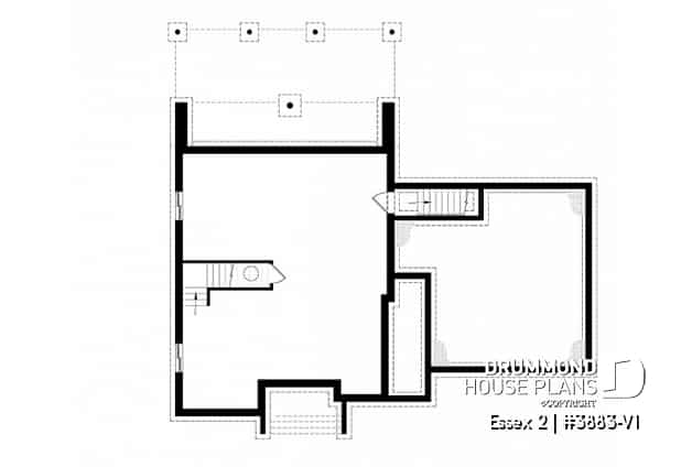 Basement - 3 to 4 bedroom Cube Shaped house plan, home office, lots of natural lights, 2-car garage, unfinished basement - Essex 2