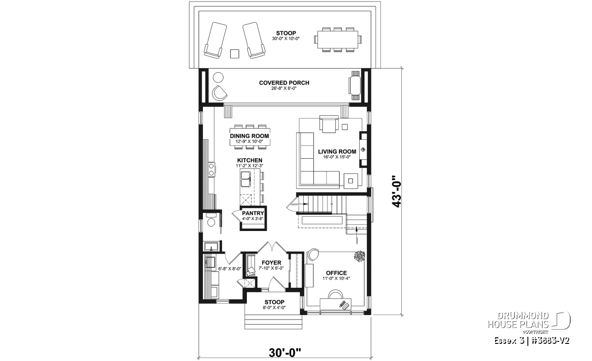 1st level - Contemporary Modern home design, 3 bedrooms, pantry &amp; kitchen island, home office, laundry room on main - Essex 3