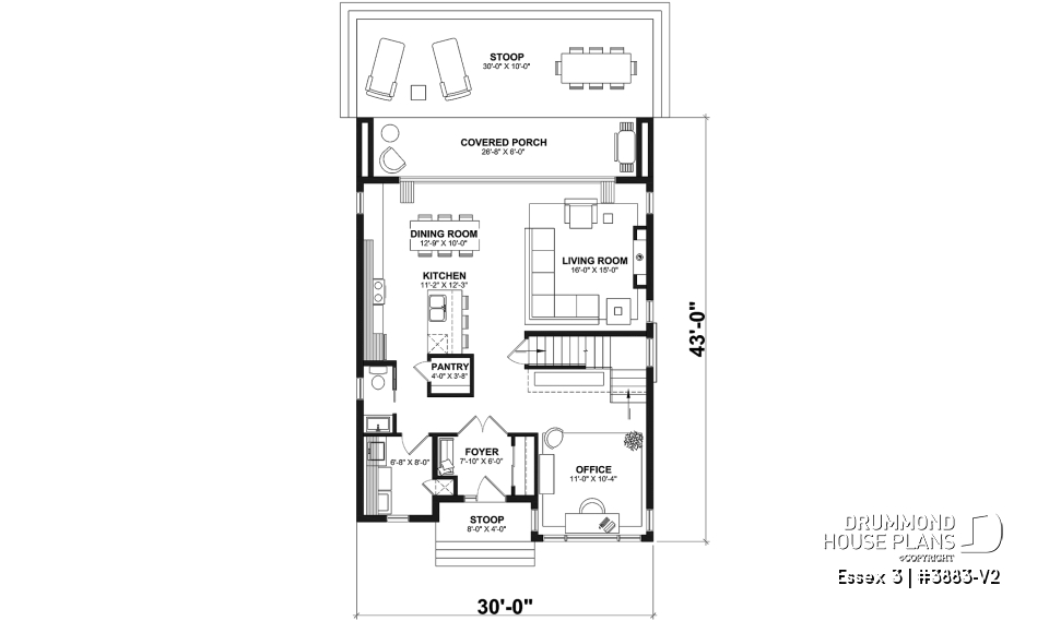 1st level - Contemporary Modern home design, 3 bedrooms, pantry &amp; kitchen island, home office, laundry room on main - Essex 3