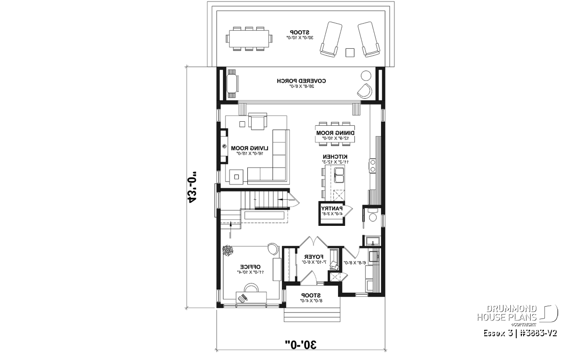 1st level - Contemporary Modern home design, 3 bedrooms, pantry &amp; kitchen island, home office, laundry room on main - Essex 3