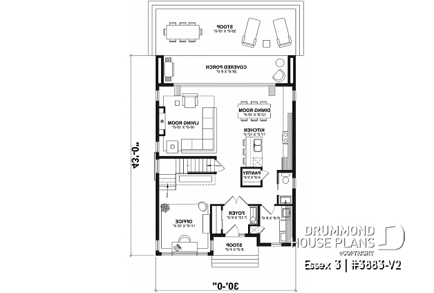 1st level - Contemporary Modern home design, 3 bedrooms, pantry & kitchen island, home office, laundry room on main - Essex 3