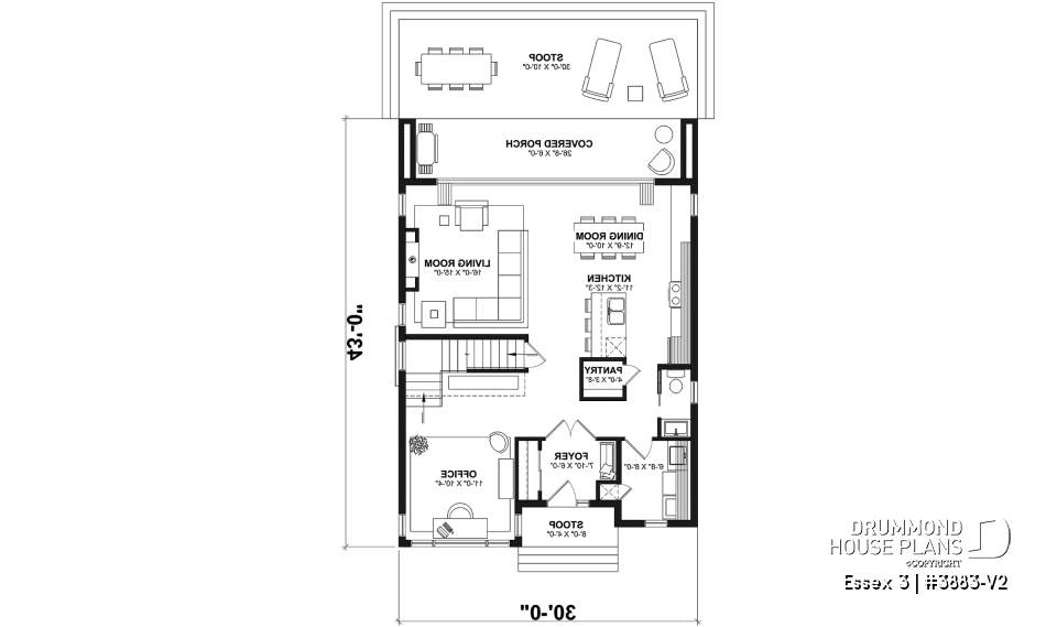 1st level - Contemporary Modern home design, 3 bedrooms, pantry &amp; kitchen island, home office, laundry room on main - Essex 3
