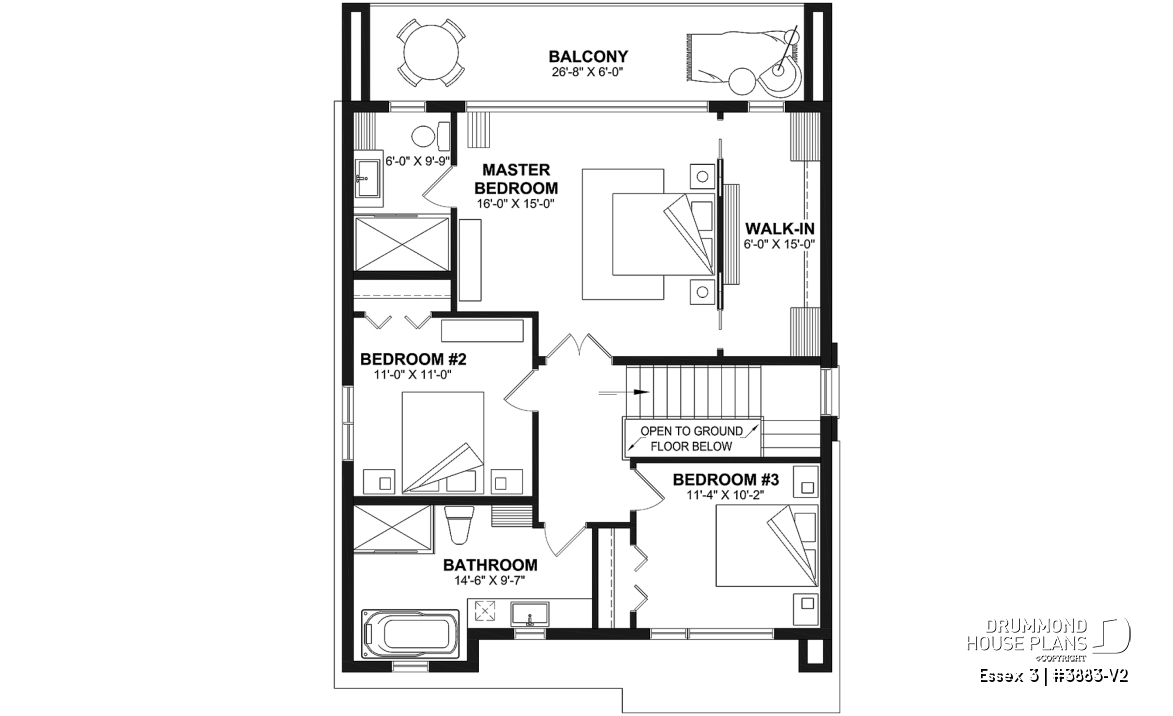 2nd level - Contemporary Modern home design, 3 bedrooms, pantry &amp; kitchen island, home office, laundry room on main - Essex 3