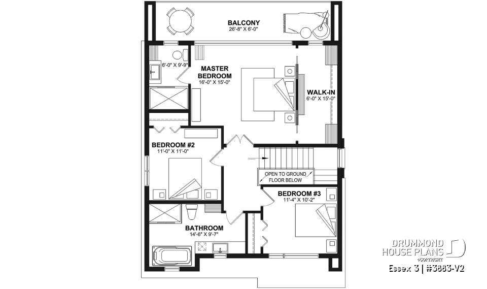 2nd level - Contemporary Modern home design, 3 bedrooms, pantry &amp; kitchen island, home office, laundry room on main - Essex 3