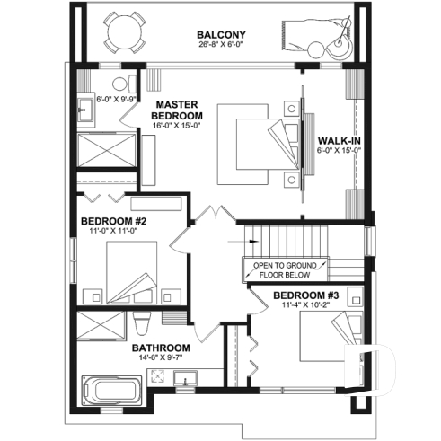 2nd level - Contemporary Modern home design, 3 bedrooms, pantry & kitchen island, home office, laundry room on main - Essex 3