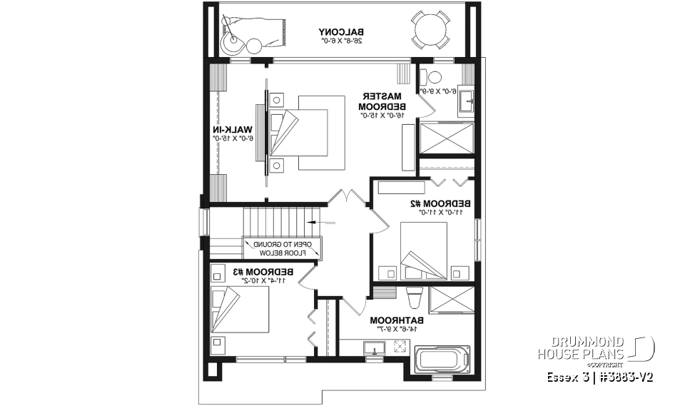 2nd level - Contemporary Modern home design, 3 bedrooms, pantry &amp; kitchen island, home office, laundry room on main - Essex 3
