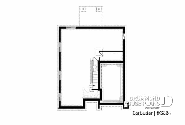 Basement - Modern house plan with 2 master suites, 4 bedrooms, home office, large kitchen open floor plan concept - Corbusier