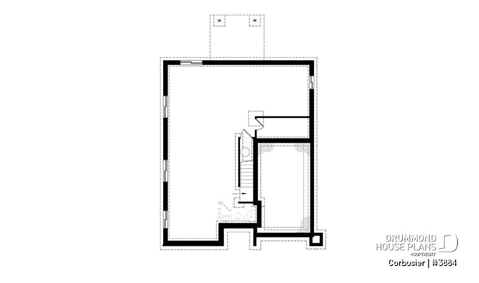 Basement - Modern house plan with 2 master suites, 4 bedrooms, home office, large kitchen open floor plan concept - Corbusier