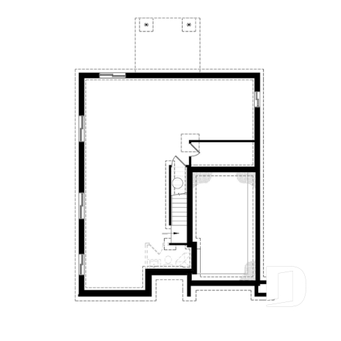 Basement - Modern house plan with 2 master suites, 4 bedrooms, home office, large kitchen open floor plan concept - Corbusier