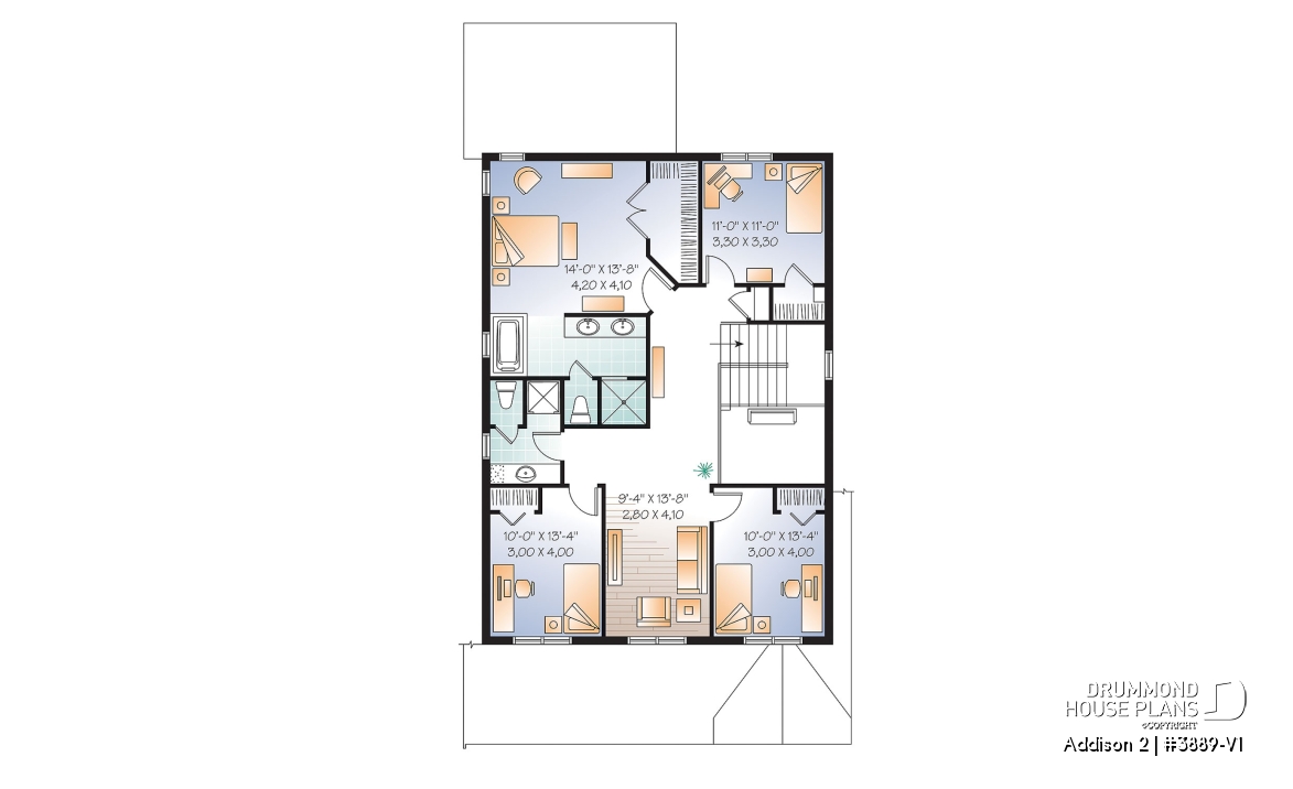 2nd level - Craftsman 4 to 5  bedroom house plan, 2-car garage, 9' ceiling, pantry, fireplace, laundry room on main floor - Addison 2