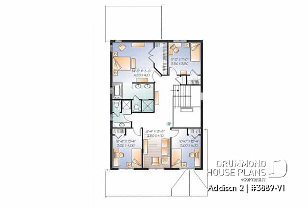 2nd level - Craftsman 4 to 5  bedroom house plan, 2-car garage, 9' ceiling, pantry, fireplace, laundry room on main floor - Addison 2
