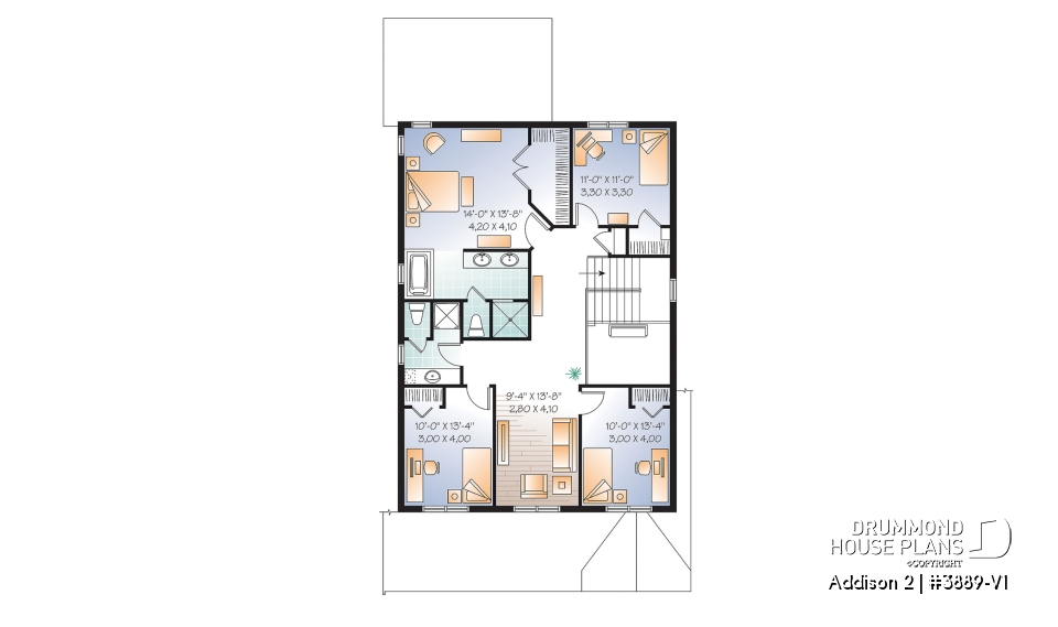 2nd level - Craftsman 4 to 5  bedroom house plan, 2-car garage, 9' ceiling, pantry, fireplace, laundry room on main floor - Addison 2