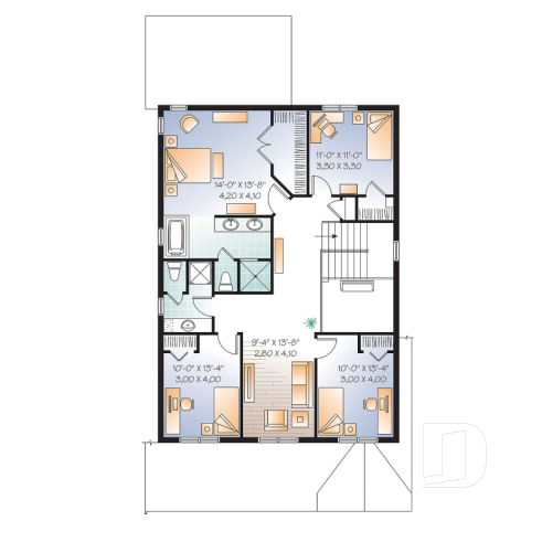 2nd level - Craftsman 4 to 5  bedroom house plan, 2-car garage, 9' ceiling, pantry, fireplace, laundry room on main floor - Addison 2