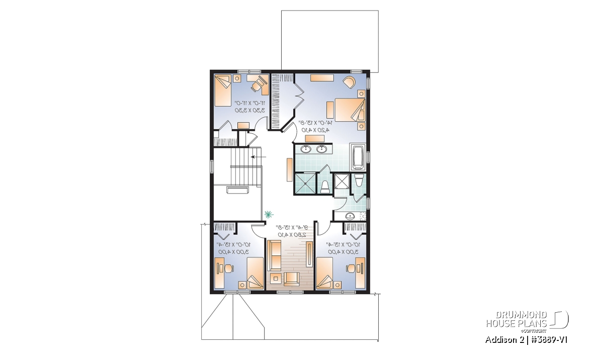 2nd level - Craftsman 4 to 5  bedroom house plan, 2-car garage, 9' ceiling, pantry, fireplace, laundry room on main floor - Addison 2