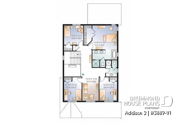 2nd level - Craftsman 4 to 5  bedroom house plan, 2-car garage, 9' ceiling, pantry, fireplace, laundry room on main floor - Addison 2