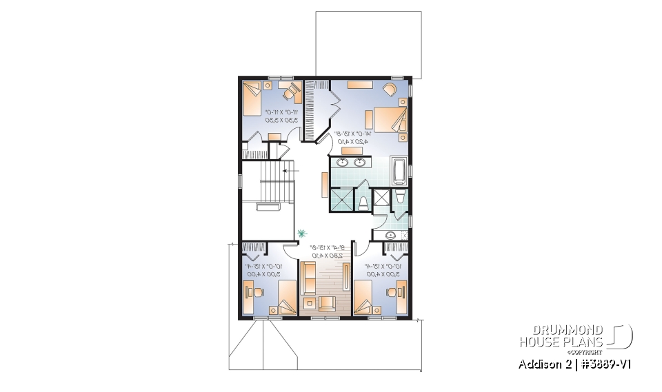 2nd level - Craftsman 4 to 5  bedroom house plan, 2-car garage, 9' ceiling, pantry, fireplace, laundry room on main floor - Addison 2