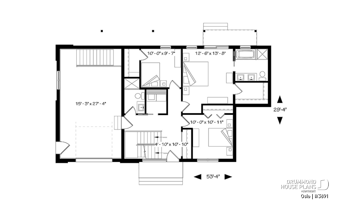 1st level - Reverse living Scandinavian style house plan, large deck, home office, open floor plan concept - Oslo
