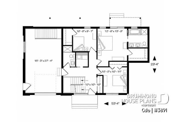 1st level - Reverse living Scandinavian style house plan, large deck, home office, open floor plan concept - Oslo
