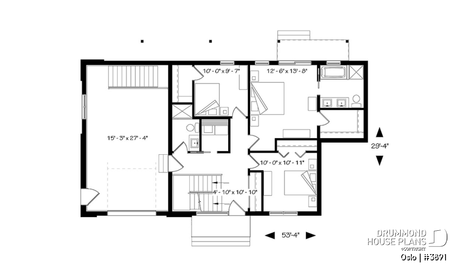 1st level - Reverse living Scandinavian style house plan, large deck, home office, open floor plan concept - Oslo