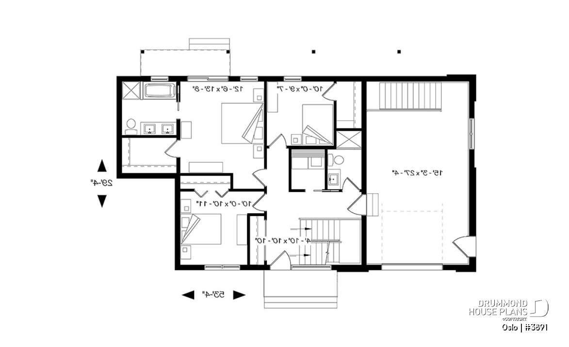 1st level - Reverse living Scandinavian style house plan, large deck, home office, open floor plan concept - Oslo