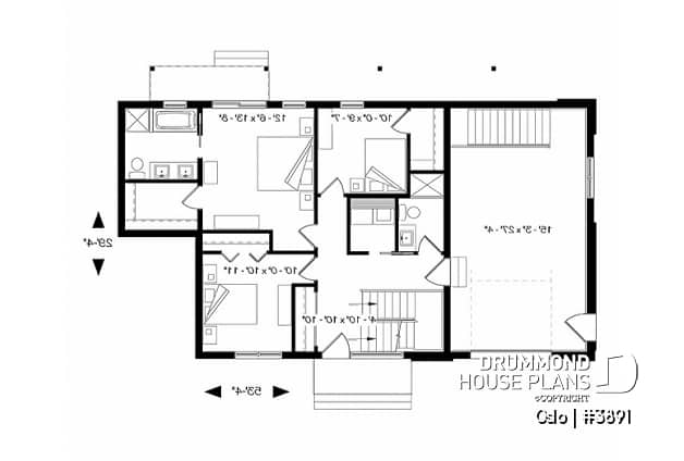 1st level - Reverse living Scandinavian style house plan, large deck, home office, open floor plan concept - Oslo