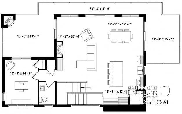 2nd level - Reverse living Scandinavian style house plan, large deck, home office, open floor plan concept - Oslo