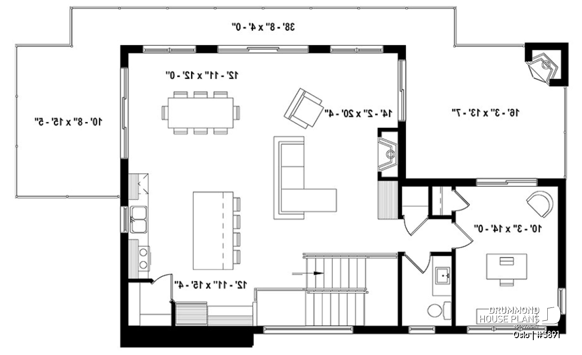 2nd level - Reverse living Scandinavian style house plan, large deck, home office, open floor plan concept - Oslo