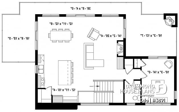 2nd level - Reverse living Scandinavian style house plan, large deck, home office, open floor plan concept - Oslo