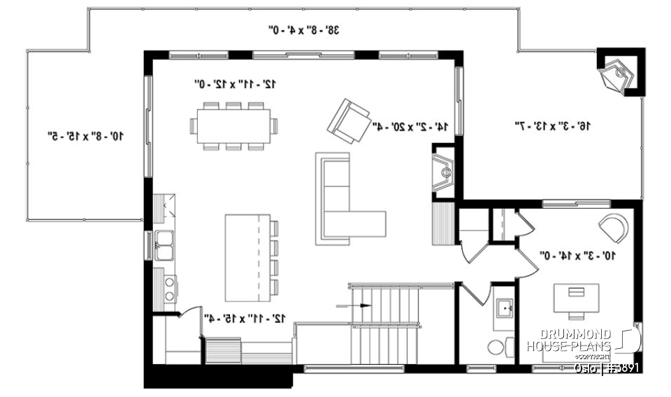2nd level - Reverse living Scandinavian style house plan, large deck, home office, open floor plan concept - Oslo