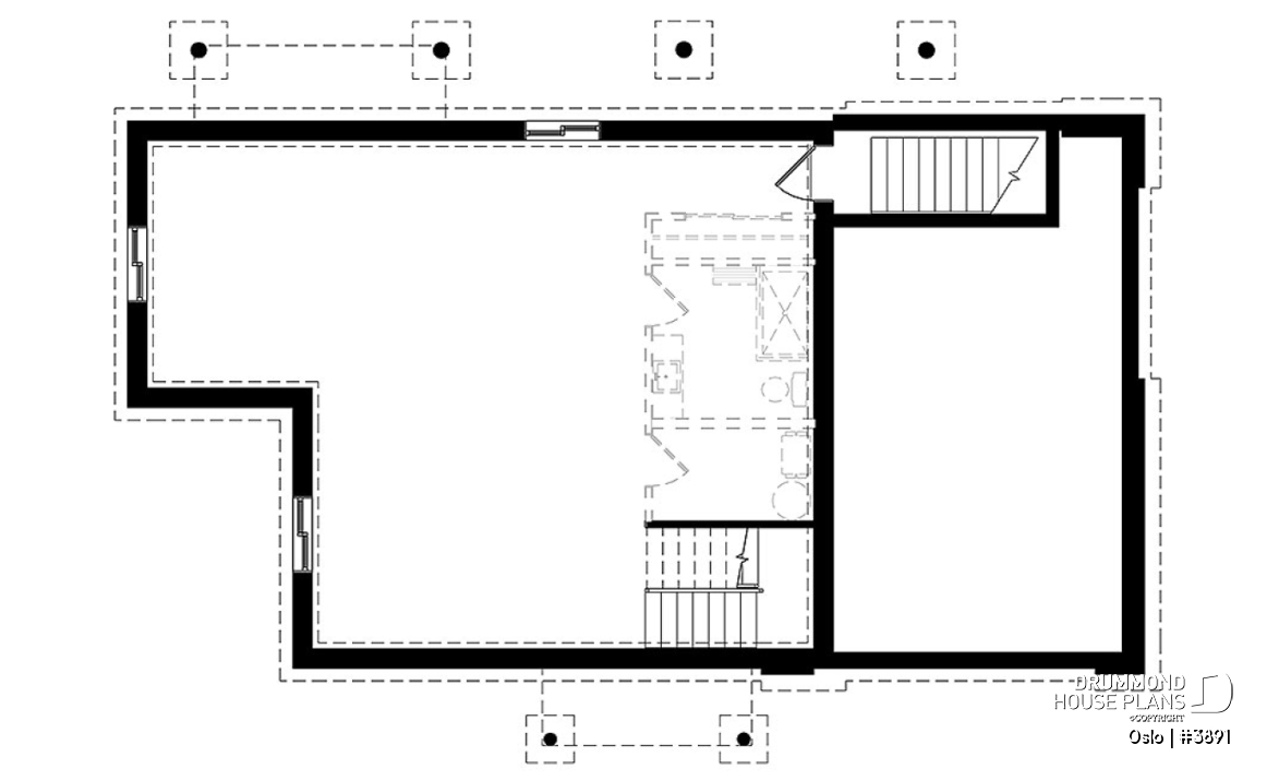 Basement - Reverse living Scandinavian style house plan, large deck, home office, open floor plan concept - Oslo