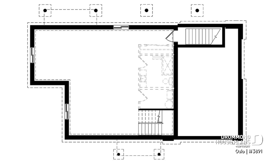 Basement - Reverse living Scandinavian style house plan, large deck, home office, open floor plan concept - Oslo