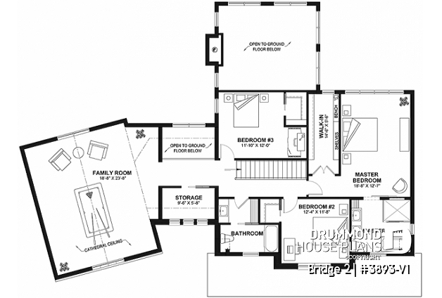 2nd level - 3 to 5 bedroom Modern Farmhouse house plan, home office, garage, 2.5 baths, 2 large terraces - Bridge 2