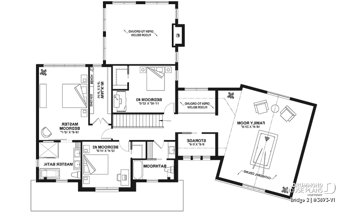 2nd level - 3 to 5 bedroom Modern Farmhouse house plan, home office, garage, 2.5 baths, 2 large terraces - Bridge 2
