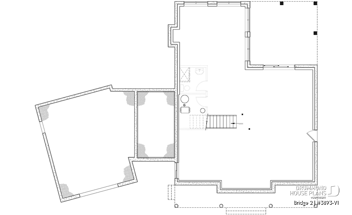Basement - 3 to 5 bedroom Modern Farmhouse house plan, home office, garage, 2.5 baths, 2 large terraces - Bridge 2