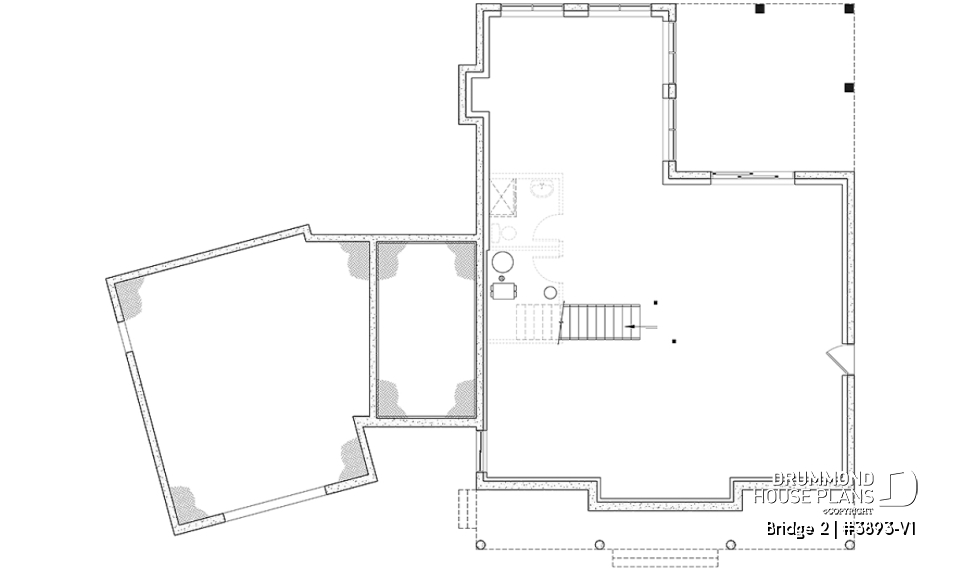 Basement - 3 to 5 bedroom Modern Farmhouse house plan, home office, garage, 2.5 baths, 2 large terraces - Bridge 2
