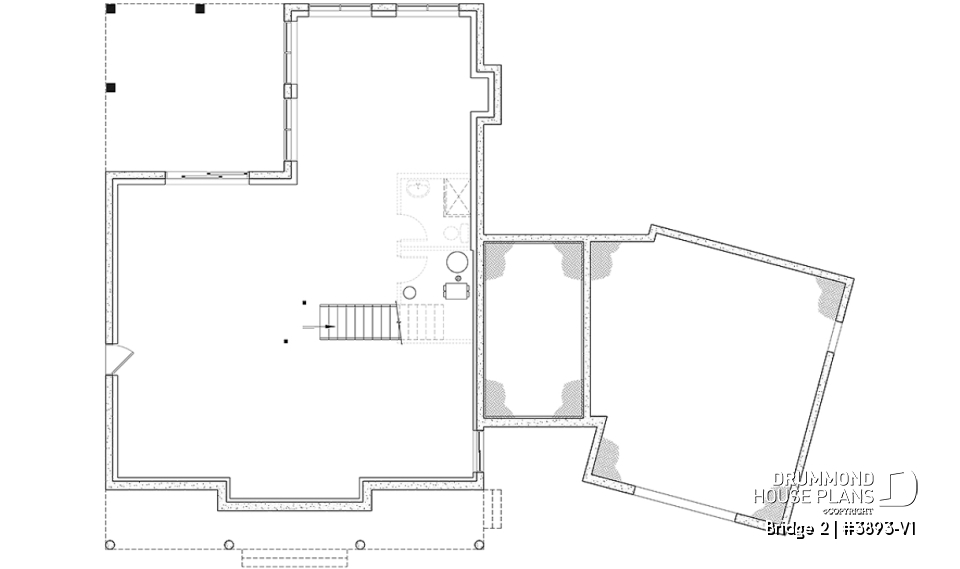 Basement - 3 to 5 bedroom Modern Farmhouse house plan, home office, garage, 2.5 baths, 2 large terraces - Bridge 2