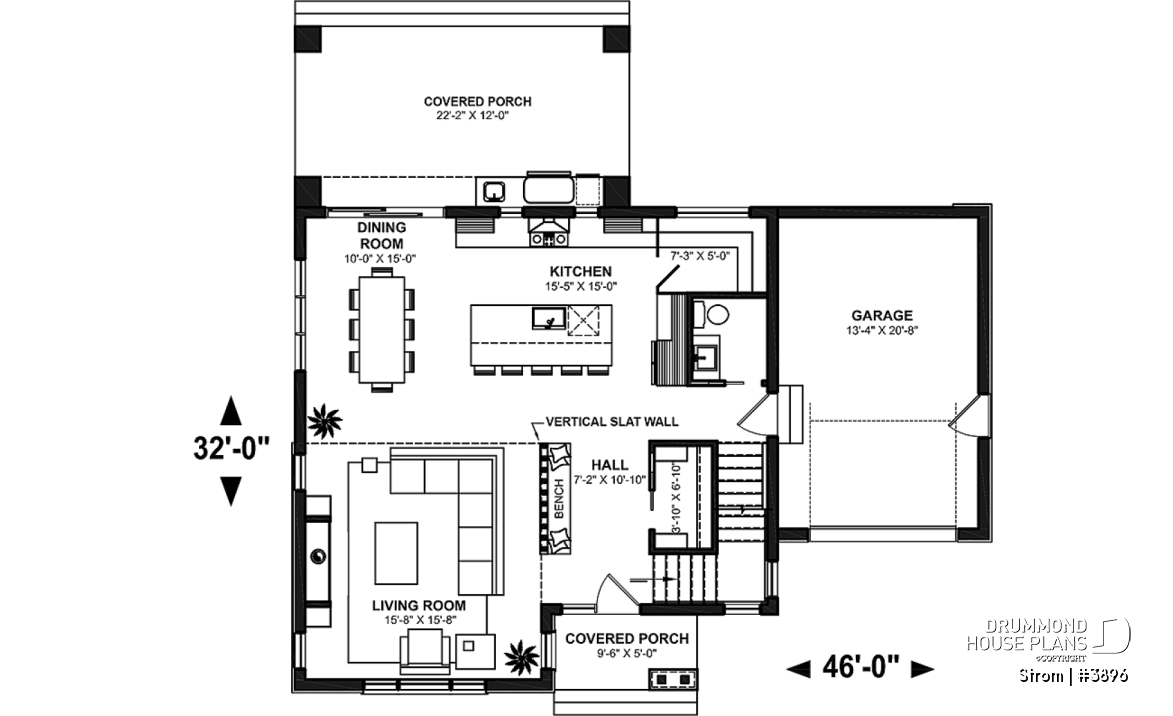 1st level - Contemporary home plan with 3 2nd floor bedrooms, master suite, 2.5 baths, garage, pantry, mudroom - Strom