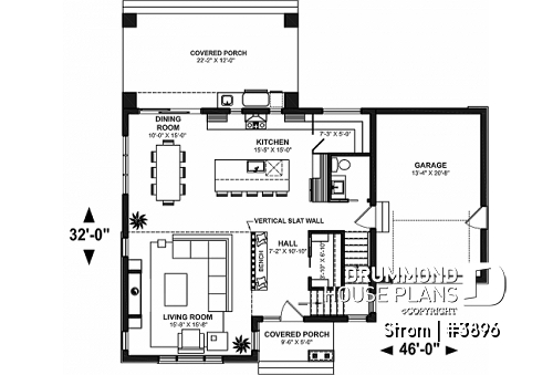 1st level - Contemporary home plan with 3 2nd floor bedrooms, master suite, 2.5 baths, garage, pantry, mudroom - Strom