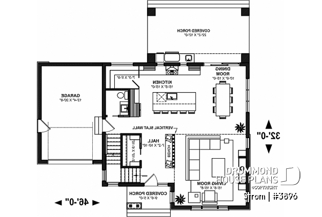 1st level - Contemporary home plan with 3 2nd floor bedrooms, master suite, 2.5 baths, garage, pantry, mudroom - Strom