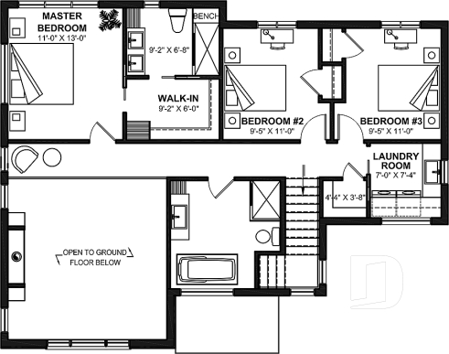 2nd level - Contemporary home plan with 3 2nd floor bedrooms, master suite, 2.5 baths, garage, pantry, mudroom - Strom