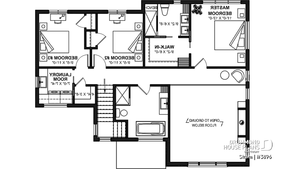 2nd level - Contemporary home plan with 3 2nd floor bedrooms, master suite, 2.5 baths, garage, pantry, mudroom - Strom