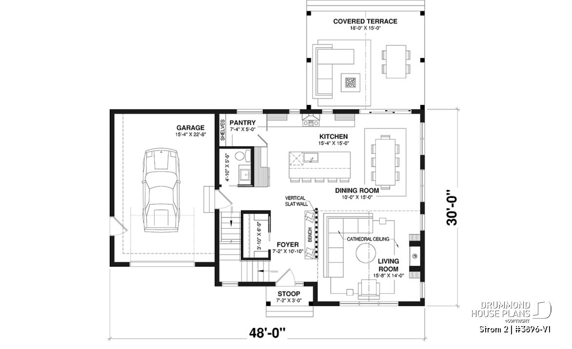 1st level - Farmhouse home plan with a versatile layout offering 3 to 6 bedrooms, optional finished basement and a covered - Strom 2