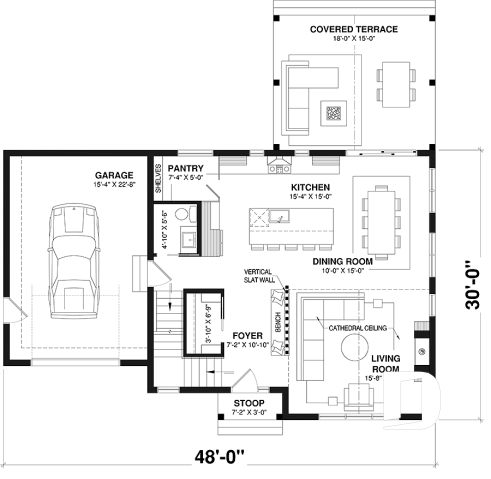 1st level - Farmhouse home plan with a versatile layout offering 3 to 6 bedrooms, optional finished basement and a covered - Strom 2